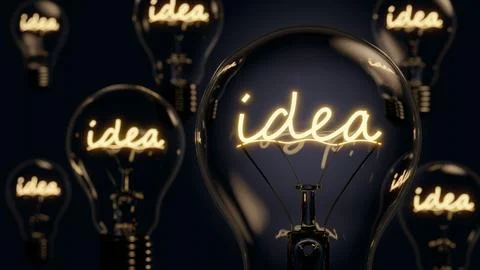 3D rendering of an idea character glowing in multiple light bulbs Stock Illustration