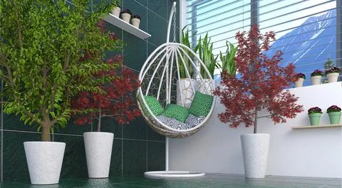 3d rendering of an idea for a terrace with simple interior solution Illustrazione stock