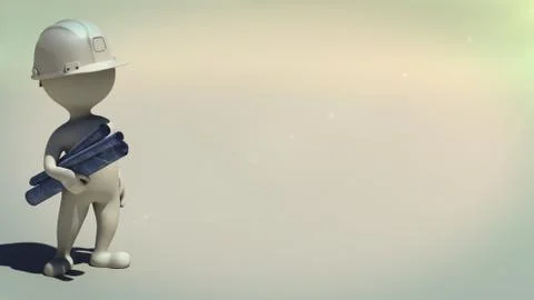 3d rendering of idle civil engineer with blueprints Stock Illustration