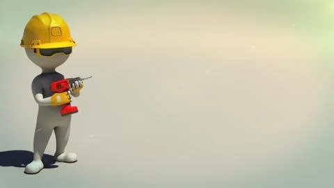 3d rendering of idle construction worker with drill Stock Illustration