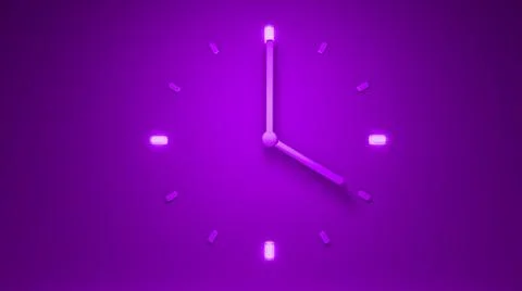 3D rendering of an illuminated purple clock showing four o'clock イラスト素材