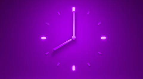 3D rendering of an illuminated purple clock showing eight o'clock Illustrazione stock