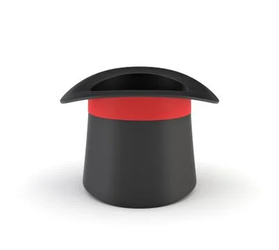 3d rendering of a illusionist's black hat standing overturned on a white イラスト素材