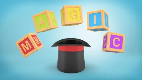 3d rendering of a illusionist's hat standing upside down with large colorful Stock Illustration