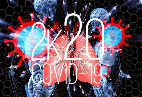 3D rendering illustration of 2020 coronavirus attack inside a human skeleton Stock Illustration