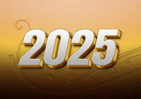 3d Rendering Illustration of an artistic white golden 2025 design. Stock Illustration