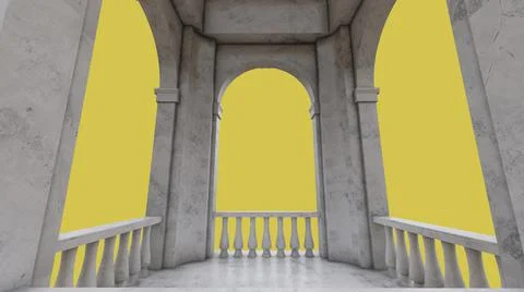 3D rendering illustration of a balcony of a stone tower on yellow background Stock Illustration