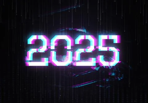 3d Rendering illustration of a broken glitched 2025 design Stock Illustration