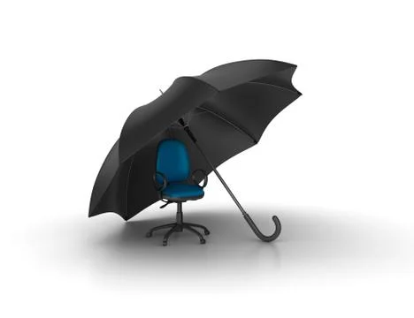 A 3D rendering illustration of a chair under the umbrella isolated on a white Illustration