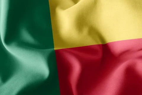 3D rendering illustration closeup flag of Benin. Waving on the w Foto stock