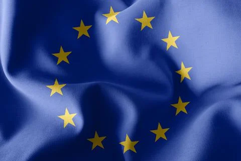 3D rendering illustration closeup flag of European Union. Waving Foto stock