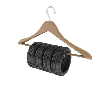 3D rendering illustration of a clothes hanger with tires Stock Illustration