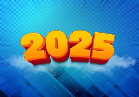 3d rendering illustration of a comic 2025 banner on cartoon background Stock Illustration