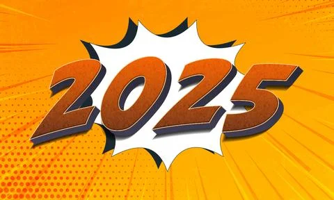 3d rendering illustration of a comic 2025 banner in a colorful urban graffi.. Stock Illustration