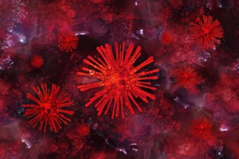 3D rendering illustration of a covid 19 cells and blood cells Stock Illustration