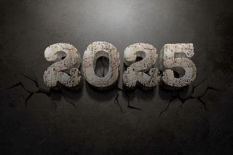 3d Rendering Illustration of a cracked stone 2025 design. Stock Illustration