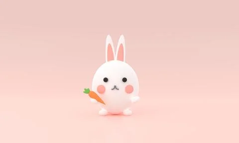3d rendering illustration of cute rabbit holding carrot decorations. Animal Illustrazione stock