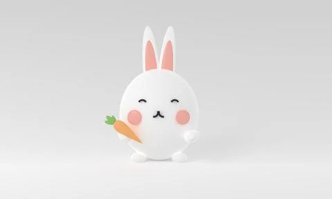 3d rendering illustration of cute rabbit holding carrot decorations. Animal.. Ilustración de archivo