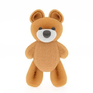 3D rendering illustration of a cute standing fluffy toy bear on white backgro Stock Illustration