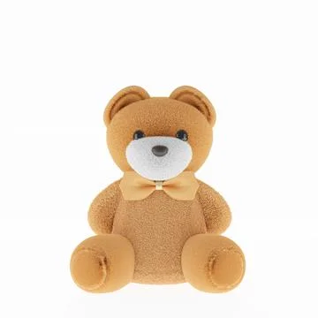 3D rendering illustration of a cute toy bear with a bow tle. Stock Illustration
