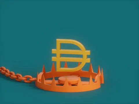 A 3D rendering illustration of a Dai sign over the trap  - the concept of cry Ilustração Stock