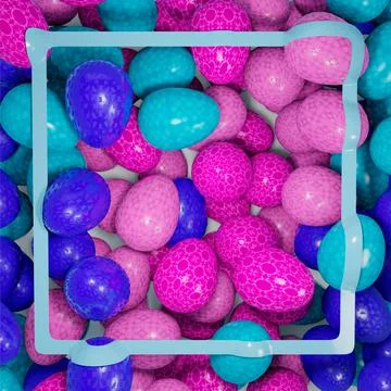 3d rendering. Illustration of easter eggs of blue, blue and pink color. Blue Stock Illustration