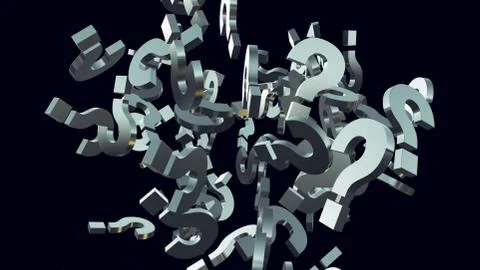 3d rendering illustration of exploding question mark particles Illustrazione stock