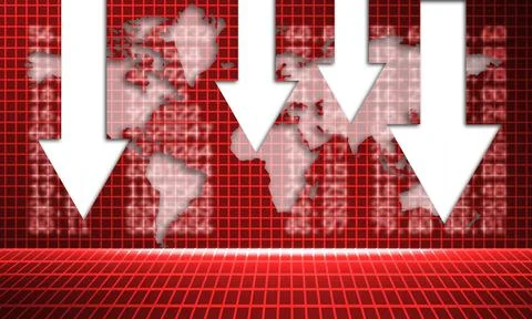 A 3D rendering illustration of a falling down arrow as a sign of the economic Stock Illustration