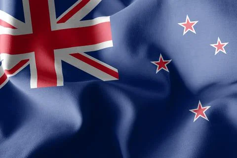 3D rendering illustration flag of New Zealand. Waving on the win Foto stock