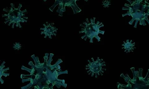 3D rendering of illustration of germs and viruses against a dark background. Stock Illustration