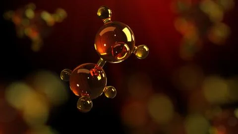 3d rendering illustration of glass molecule model. Molecule of oil. Concept o Stock Illustration
