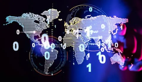 3D rendering illustration of global network and data exchanges Stock Illustration