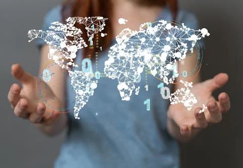3D rendering illustration of global network and data exchanges Stock Photos