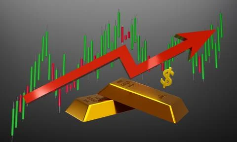 3d rendering illustration of gold bar and dollar sign with financial 库存插图