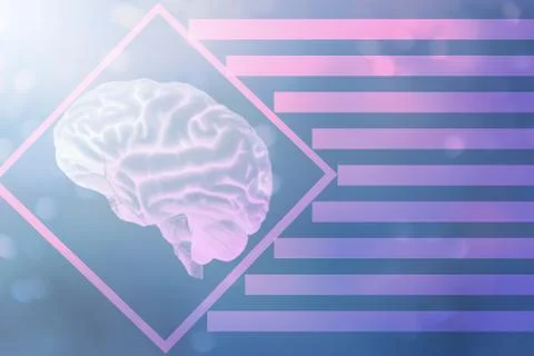 3D rendering. Illustration, graphic brighty brain with light elements, space  Stock Illustration
