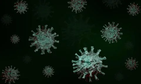 3D rendering of illustration of green microscopic germs or  viruses. Stock Illustration