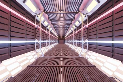 3d rendering illustration of high technology modern space pathway. space shut Stock Illustration