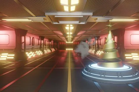 3d rendering illustration of high technology modern space pathway. space shut Stock Illustration