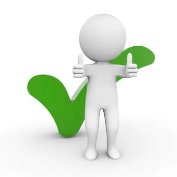 A 3D rendering illustration of a human icon with a green checkmark in the bac Stock Illustration