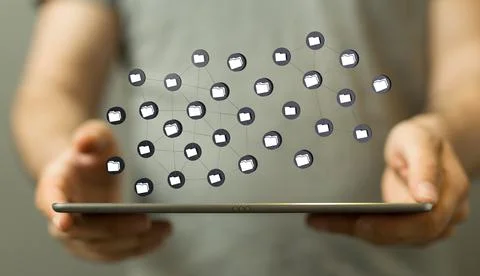 3d rendering illustration of an integrated digital web concept Stockfoto's