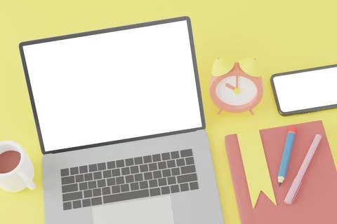 3d rendering illustration of laptop computer with copy space on screen Stock Illustration