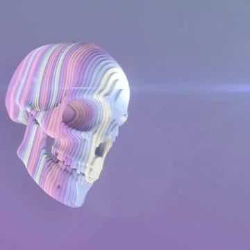 3d rendering illustration of a layered human skull, with colorful stripes Illustrazione stock