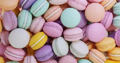 3d rendering illustration layout of a bunch of macaroons.  A multicolored Stock Illustration