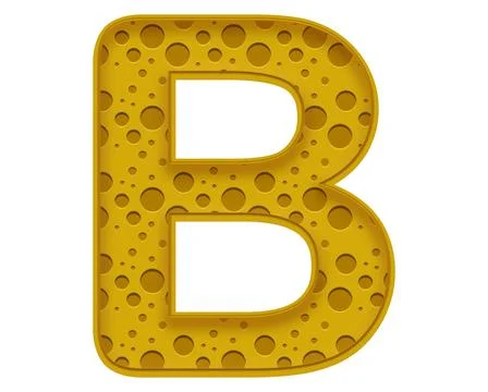 A 3d rendering illustration of the letter B made out of a yellow sponge textu Stock Illustration