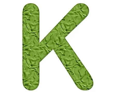 A 3d rendering illustration of the letter K made out of a green silk texture  Illustrazione stock