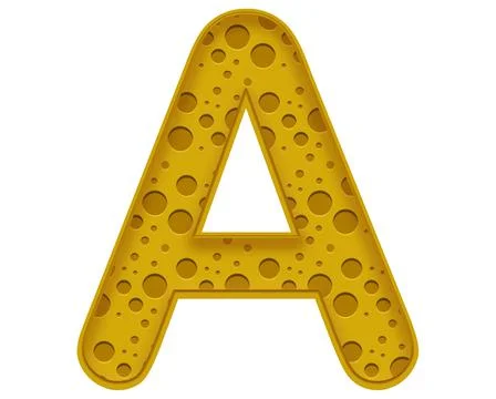 A 3d rendering illustration of the letter A made out of a yellow sponge textu Stock Illustration