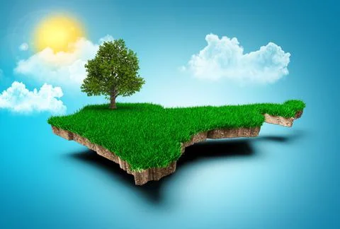 3D rendering illustration of the map of Cameroon with green grass and a tree und Illustrazione stock