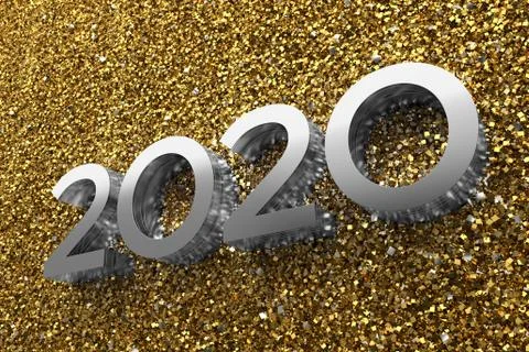 3d rendering illustration. Metal title 2020. Abstract background with year nu Stock Illustration