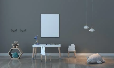 A 3D rendering illustration of a modern minimalist kids room or nursery - emp Stock Illustration