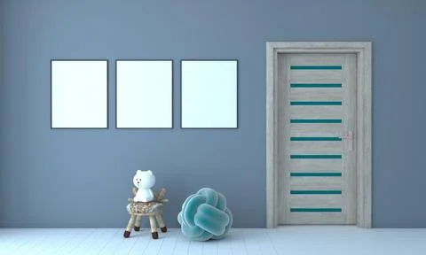 A 3D rendering illustration of a modern minimalist kids room or nursery - emp Stock Illustration